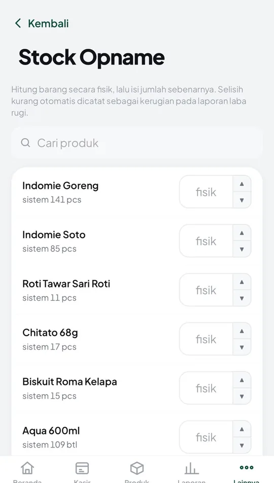 Stok rapi, barang sendiri & titipan di HP