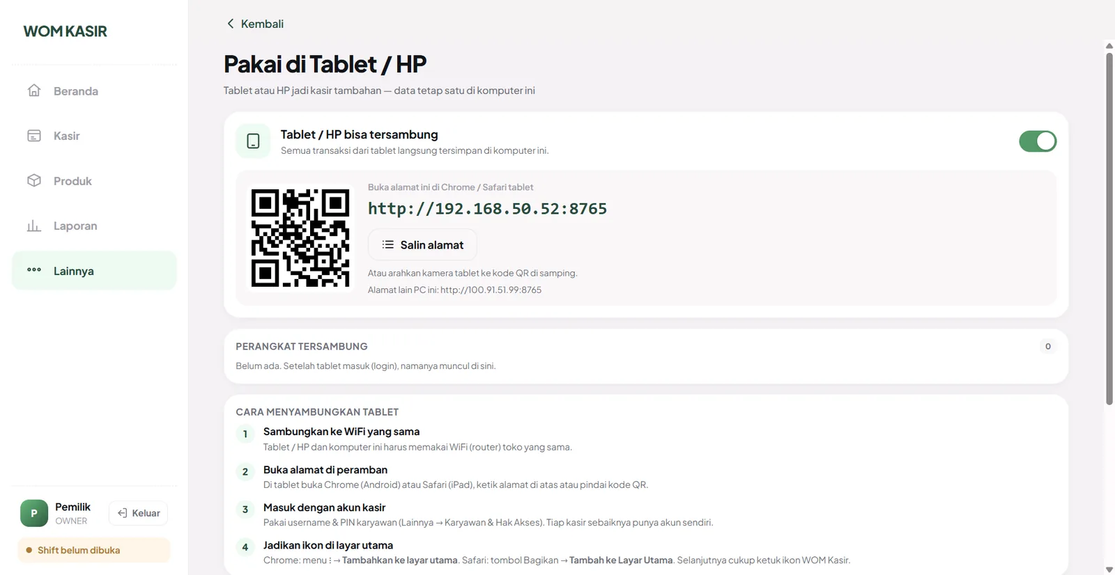 Pakai di tablet/HP
